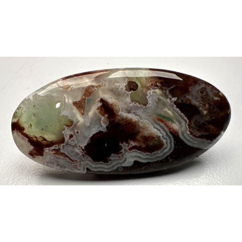 Large Prase Agate Cabochon Green Brown Banded Polished Oval Stone 60mm